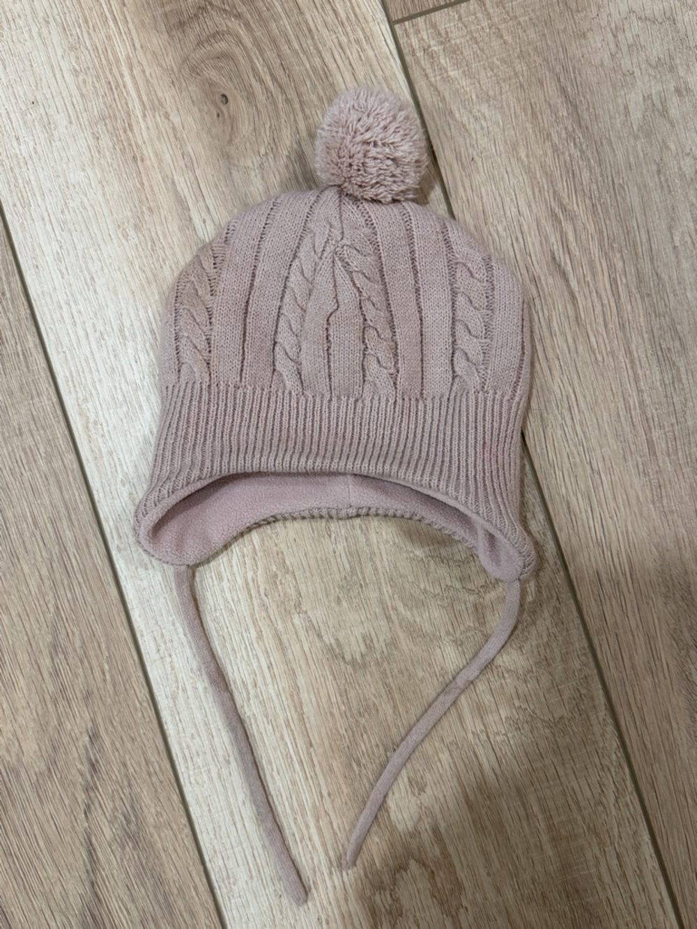 H&M baby Cable Knit Earflap Hat with Pom - Blush Pink